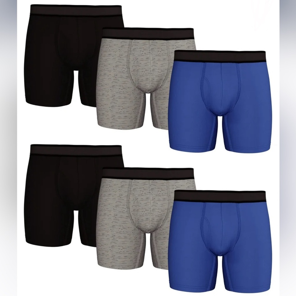 Men's Breathable Mesh Performance Boxer Briefs, 6 Pack, Silver/ Blue/Black
